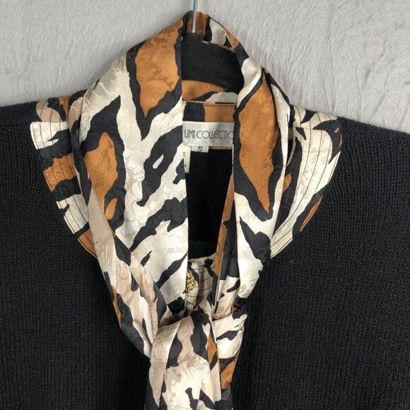 Vintage Anne Crimmins  Sweater Womens Small Black Cheetah Print Career Scarf 80s - Picture 11 of 16